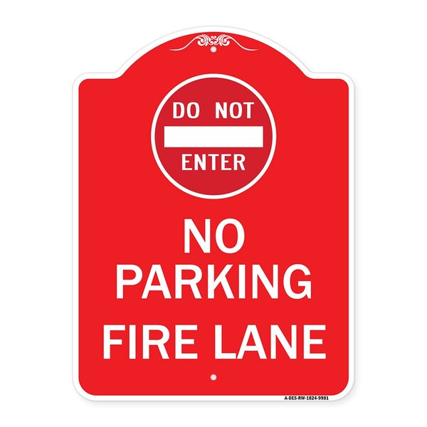 Do Not Enter No Parking Fire Lane W/ Graphic Heavy-Gauge Aluminum Sign, 24" x 18", RW-1824-9981
